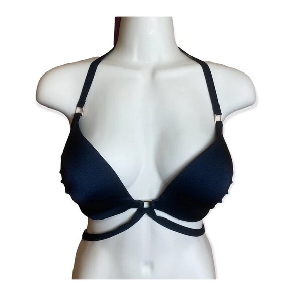 Victoria's Secret black push up caged harness stappy swim top bra 32DD - Picture 2 of 10